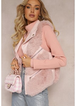 Różowa Kamizelka z Futerka Ozdobiona Wstawkami z Imitacji Skóry Cresstte ze sklepu Renee odzież w kategorii Kamizelki damskie - zdjęcie 162051461