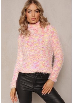 Różowo-Żółty Wełniany Sweter z Golfem z Puchatej Dzianiny Wilciem ze sklepu Renee odzież w kategorii Swetry damskie - zdjęcie 162063383