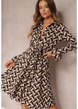 Beżowa Sukienka Koszulowa w Geometryczny Wzór Reimeza ze sklepu Renee odzież w kategorii Sukienki - zdjęcie 162065950