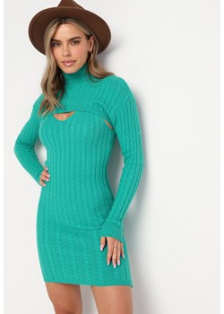 Zielony 2-częściowy Komplet Dzianinowy z Sukienką i Krótkim Swetrem Okiuna ze sklepu Born2be Odzież w kategorii Komplety i garnitury damskie - zdjęcie 162068402