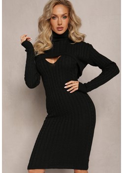Czarny 2-częściowy Komplet Dzianinowy Sukienka i Sweter Crop Top Rewerta ze sklepu Renee odzież w kategorii Komplety i garnitury damskie - zdjęcie 162068604