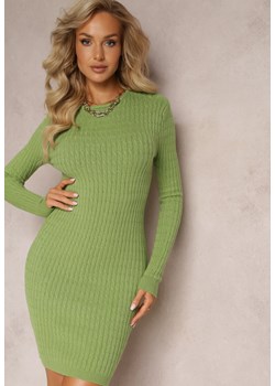 Zielona Mini Sukienka z Dzianinowego Materiału o Prążkowanej Fakturze i Dopasowanym Kroju Theresia ze sklepu Renee odzież w kategorii Sukienki - zdjęcie 162068684
