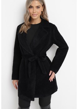 Czarny Płaszcz Puchaty z Paskiem i Kieszeniami Devirre ze sklepu Born2be Odzież w kategorii Płaszcze damskie - zdjęcie 162076740