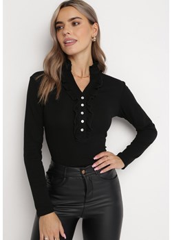 Czarna Bluzka z Falbankami i Trójkątnym Dekoltem Naelu ze sklepu Born2be Odzież w kategorii Bluzki damskie - zdjęcie 162076902