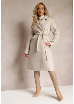 Jasnobeżowy Klasyczny Płaszcz z Wiązaniem Deneris ze sklepu Renee odzież w kategorii Płaszcze damskie - zdjęcie 162076990