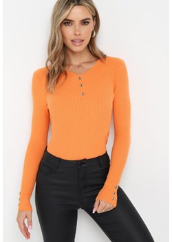 Pomarańczowy Sweter z Prążkowanej Dzianiny z Guzikami Rlyce ze sklepu Born2be Odzież w kategorii Swetry damskie - zdjęcie 162086522