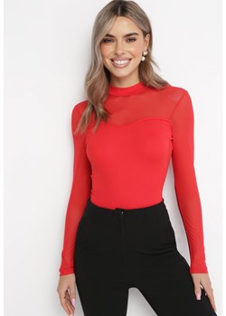 Czerwona Bluzka z Siateczkową Górą i Półgolfem Lufenna ze sklepu Born2be Odzież w kategorii Bluzki damskie - zdjęcie 162094042