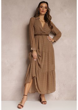 Brązowa Sukienka Z Paskiem Agareope ze sklepu Renee odzież w kategorii Sukienki - zdjęcie 162095052