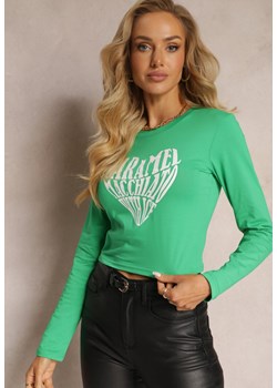 Zielona Bluzka z Bawełny Ozdobiona Nadrukiem z Napisami Tishene ze sklepu Renee odzież w kategorii Bluzki damskie - zdjęcie 162098112