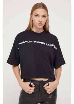 HUGO t-shirt bawełniany kolor czarny ze sklepu ANSWEAR.com w kategorii Bluzki damskie - zdjęcie 162109853