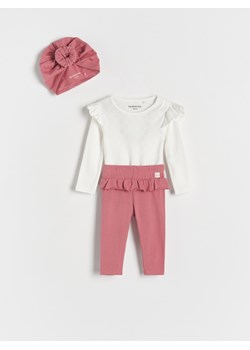 Reserved - Bawełniany komplet z czapką - brudny róż ze sklepu Reserved w kategorii Komplety niemowlęce - zdjęcie 162118420