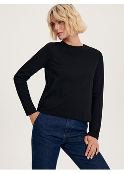 Reserved - Longsleeve z merceryzowanej bawełny - czarny ze sklepu Reserved w kategorii Bluzki damskie - zdjęcie 162118654