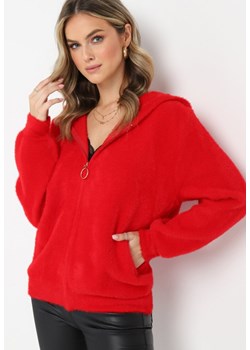 Czerwony Wełniany Kardigan z Kapturem i Suwakiem Sakiyah ze sklepu Born2be Odzież w kategorii Swetry damskie - zdjęcie 162121704