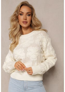 Jasnobeżowy Sweter z Wełną i Bawełną z Pluszowymi Wstawkami Alrua ze sklepu Renee odzież w kategorii Swetry damskie - zdjęcie 162122221