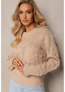 Beżowy Sweter z Wełną i Bawełną z Pluszowymi Wstawkami Alrua ze sklepu Renee odzież w kategorii Swetry damskie - zdjęcie 162122231