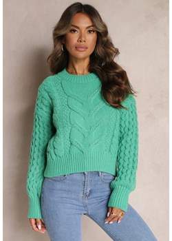 Zielony Wełniany Sweter w Warkoczykowy Splot Kestina ze sklepu Renee odzież w kategorii Swetry damskie - zdjęcie 162124923