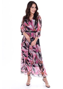 Sukienka FSU1087 CZARNY amarantowo beżowe pasma beżowy szyfon ze sklepu fokus.pl w kategorii Sukienki - zdjęcie 162136570
