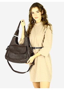 Włoska torebka skórzana z kieszenią z przodu retro bag handmade - MARCO MAZZINI ciemny brąz caffe ze sklepu Verostilo w kategorii Torby Shopper bag - zdjęcie 162139101