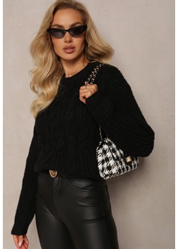 Czarny Sweter w Warkoczykowy Splot Uradi ze sklepu Renee odzież w kategorii Swetry damskie - zdjęcie 162141444