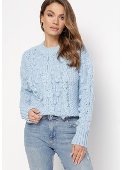 Niebieski Sweter z Wełną i Bawełną Ozdobiony Grubym Splotem Numike ze sklepu Born2be Odzież w kategorii Swetry damskie - zdjęcie 162142162