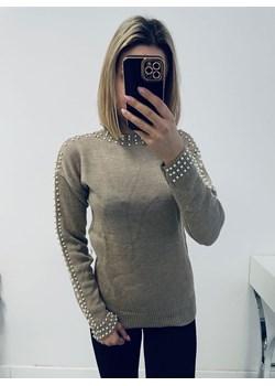 Sweter z ozdobnymi perełkami Josleidy - odcienie brązu ze sklepu pakuten.pl w kategorii Swetry damskie - zdjęcie 162155943