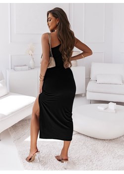 Czarna sukienka midi na jedno ramię z wycięciem Dita - czarny ze sklepu pakuten.pl w kategorii Sukienki - zdjęcie 162157482