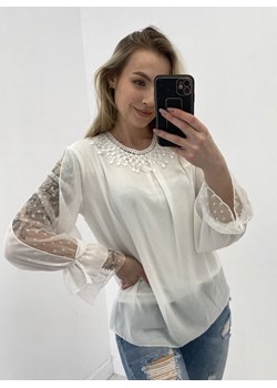 Bluzka z ozdobnymi tiulowymi rękawami Saori - biały ze sklepu pakuten.pl w kategorii Bluzki damskie - zdjęcie 162157611