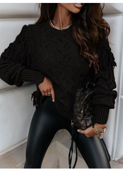 Czarny sweter z ozdobnymi frędzelkami Agathe - czarny ze sklepu pakuten.pl w kategorii Swetry damskie - zdjęcie 162159163