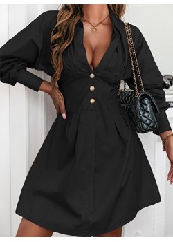 Czarna koszulowa sukienka z guzikami Eilenea - czarny ze sklepu pakuten.pl w kategorii Sukienki - zdjęcie 162159442
