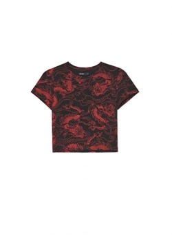 Cropp - T-shirt z motywem smoków all over - czarny ze sklepu Cropp w kategorii Bluzki damskie - zdjęcie 162162510