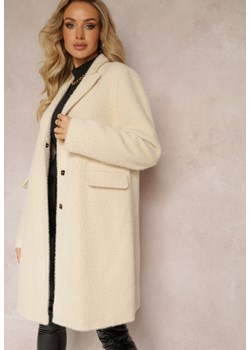 Jasnobeżowy Płaszcz z Puchatej Dzianiny na Napy Erisse ze sklepu Renee odzież w kategorii Płaszcze damskie - zdjęcie 162163273