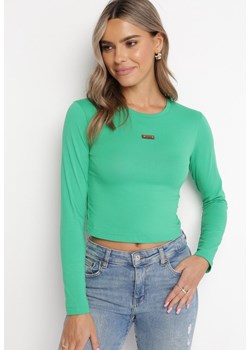 Zielona Bawełniana Bluzka z Długim Rękawem Ellemacra ze sklepu Born2be Odzież w kategorii Bluzki damskie - zdjęcie 162199880