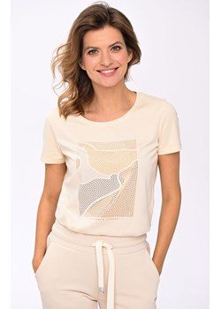T-shirt z nadrukiem i krótkim rękawem beżowy T-Boton, Kolor beżowy, Rozmiar XS, Volcano ze sklepu Primodo w kategorii Bluzki damskie - zdjęcie 162203210