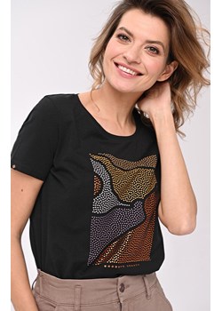 T-shirt z nadrukiem i krótkim rękawem czarny T-Boton, Kolor czarny, Rozmiar XS, Volcano ze sklepu Primodo w kategorii Bluzki damskie - zdjęcie 162203214