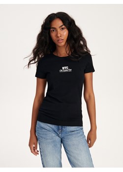 Reserved - T-shirt slim fit z nadrukiem - czarny ze sklepu Reserved w kategorii Bluzki damskie - zdjęcie 162214391