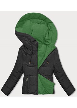 Dwustronna krótka kurtka z kapturem czarno-zielona (B8181-1082) ze sklepu goodlookin.pl w kategorii Kurtki damskie - zdjęcie 162234434