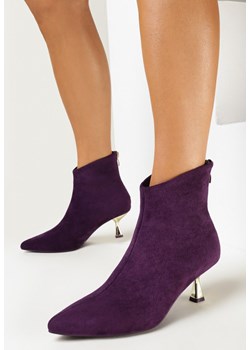 Fioletowe Botki na Metalicznej Kaczuszce z Noskiem w Szpic Factoria ze sklepu born2be.pl w kategorii Botki - zdjęcie 162235093