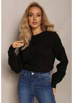 Czarny Klasyczny Sweter ze Splotem w Serca i Ściągaczami Miadove ze sklepu Renee odzież w kategorii Swetry damskie - zdjęcie 162235813