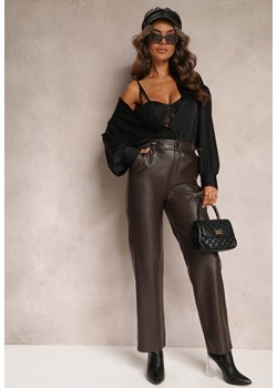 Brązowe Spodnie Regular z Ekoskóry Rafalla ze sklepu Renee odzież w kategorii Spodnie damskie - zdjęcie 162235893