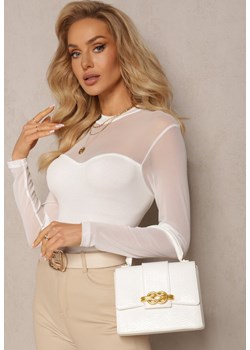 Biała Bluzka z Siateczkowym Dekoltem i Rękawami Lunesa ze sklepu Renee odzież w kategorii Bluzki damskie - zdjęcie 162235994