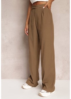Brązowe Szerokie Spodnie z Zapięciem na Haczyk Brutris ze sklepu Renee odzież w kategorii Spodnie damskie - zdjęcie 162236151