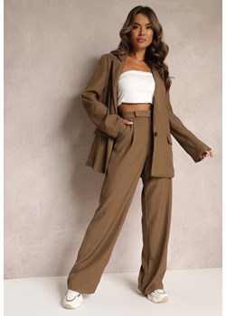 Brązowe Szerokie Spodnie z Zapięciem na Haczyk Brutris ze sklepu Renee odzież w kategorii Spodnie damskie - zdjęcie 162236152