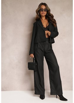 Czarne Szerokie Spodnie High Waist Obszyte Metaliczną Nicią Silvaine ze sklepu Renee odzież w kategorii Spodnie damskie - zdjęcie 162236163