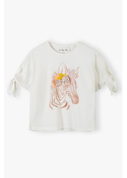 T-shirt dla dziewczynki dzianinowy z zebrą ze sklepu 5.10.15 w kategorii Bluzki dziewczęce - zdjęcie 162259162