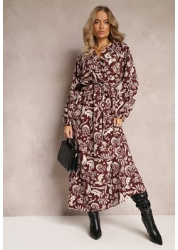 Brązowa Maxi Sukienka w Modny Print o Rozkloszowanym Kroju z Gumką w Talii Sindis ze sklepu Renee odzież w kategorii Sukienki - zdjęcie 162268890