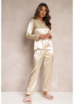 Beżowy 2-częściowy Komplet Piżamowy Satynowy Cishaias ze sklepu Renee odzież w kategorii Piżamy damskie - zdjęcie 162269171