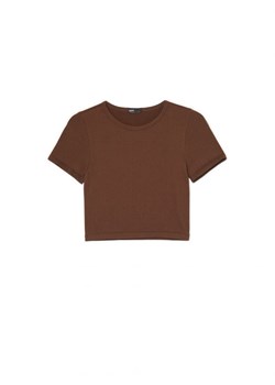 Cropp - Ciemnobrązowa koszulka crop - brązowy ze sklepu Cropp w kategorii Bluzki damskie - zdjęcie 162269752