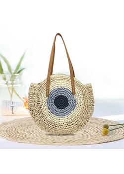 Słomiana torba plażowa w okrągłym kształcie Amyna - Beżowy ze sklepu Valetta.pl w kategorii Torby letnie - zdjęcie 162282874