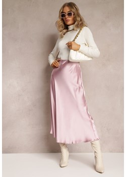Różowa Satynowa Midi Spódnica Rozkloszowana z Gumką w Pasie i Suwakiem Leose ze sklepu Renee odzież w kategorii Spódnice - zdjęcie 162291044