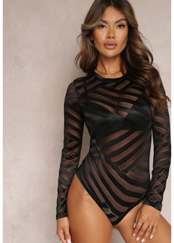 Czarne Body z Siateczki w Geometryczne Pasy Anastasi ze sklepu Renee odzież w kategorii Bluzki damskie - zdjęcie 162300943